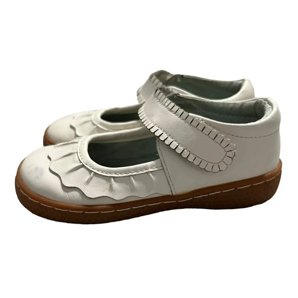 Livie & Luca Sz 8 White Pearl Ruche Mary Jane Shoes